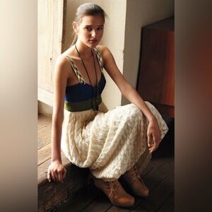 Anthropologie Madchen Velvet Bodice Flocked Silk Dress Cotton Medieval